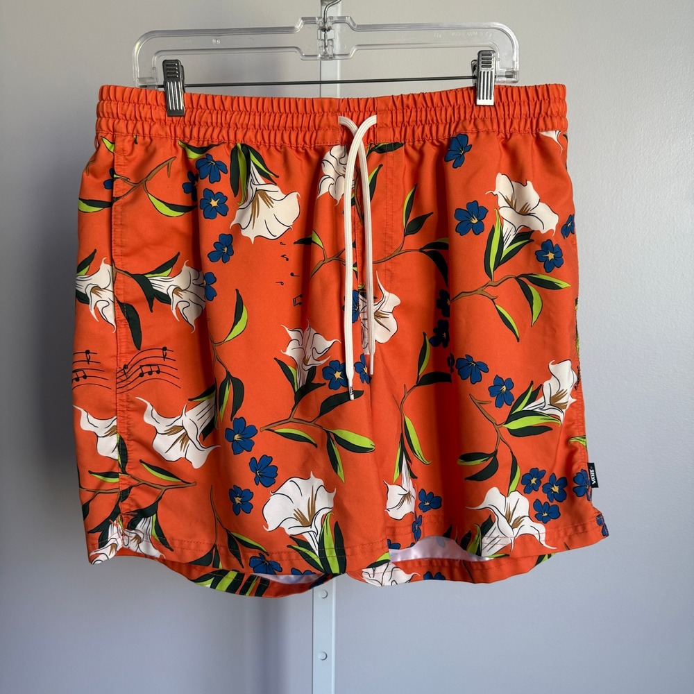 Vans‎ XL Floral Swim Trunks Orange Blue White Music Notes Relaxed Fit